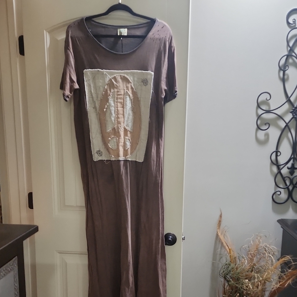 Brown Maxi Dress with Peace Sign Patch